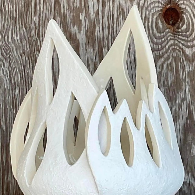 Off-white Vintage Signed Modernist White Ceramic Flame Cachepot For Sale - Image 8 of 14