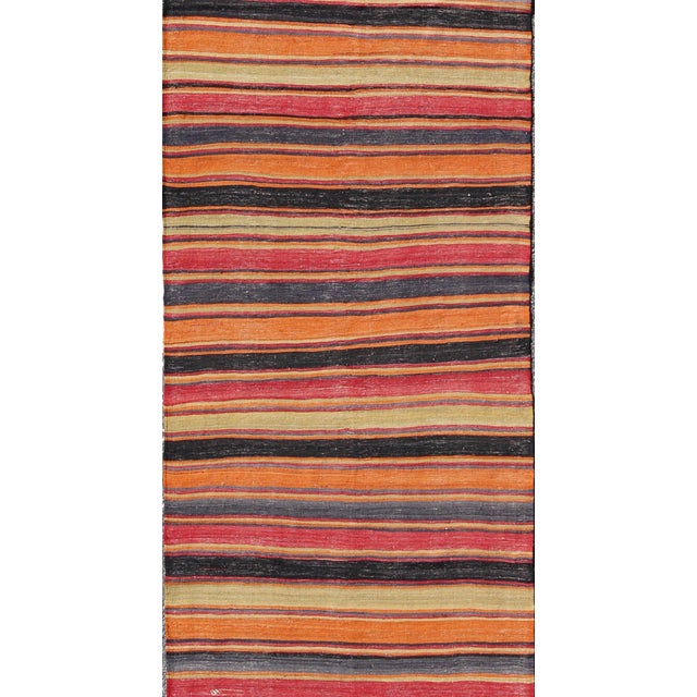 Kilim Runner With Multicolor Horizontal Stripes 3'10 X 11'3 For Sale In Atlanta - Image 6 of 7