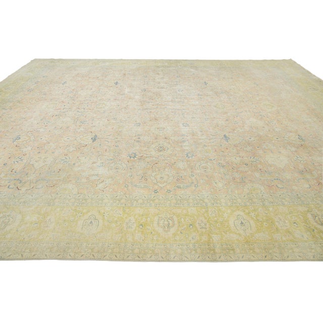 Oversized Antique Persian Tabriz Wool Rug in Tan & Green With Floral Design For Sale - Image 9 of 11