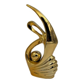 Vintage Modern Abstract Gold Ceramic Sculpture Fish or Rabbit For Sale