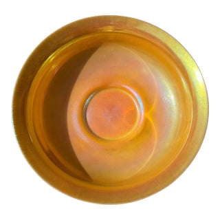 Steuben Gold Aurene on Calcite Large Iridescent Art Glass Fruit Bowl or Center Bowl For Sale
