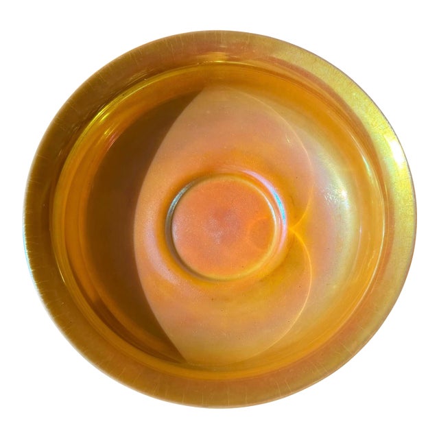 Steuben Gold Aurene on Calcite Large Iridescent Art Glass Fruit Bowl or Center Bowl For Sale