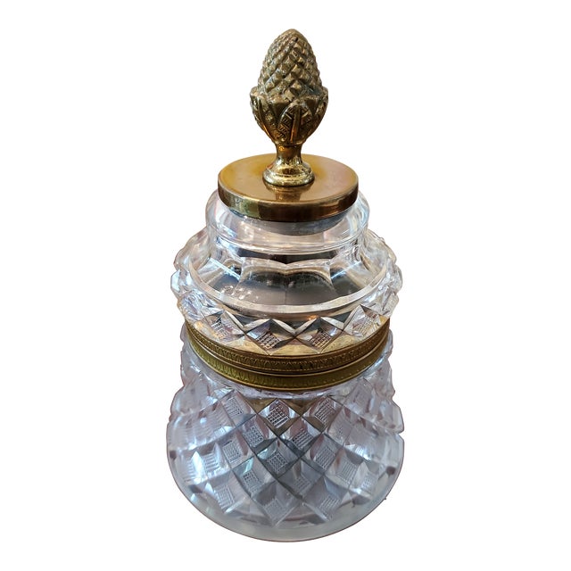 Vintage Baccarat Style Bell Shape Crystal Bronze Jewel Box For Sale