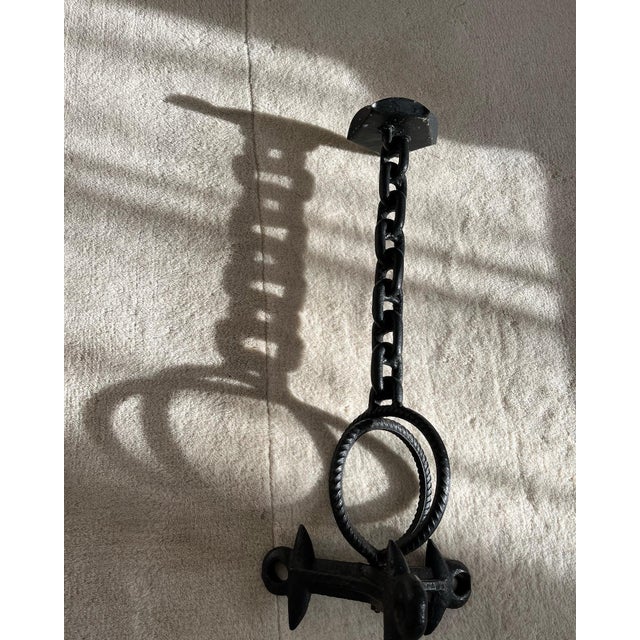 1960s Brutalist Spanish Midcentury Wrought Iron Chain Candle Holder For Sale - Image 5 of 9