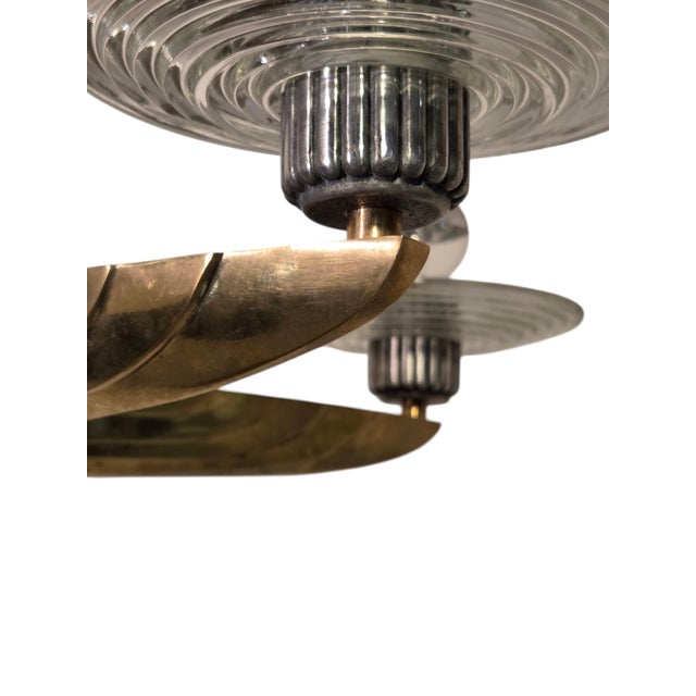 Silver Early 20th Century Petitot Signed Bronze, Nickel, Aluminum, Glass Five Arm Skyscraper Chandelier For Sale - Image 8 of 18