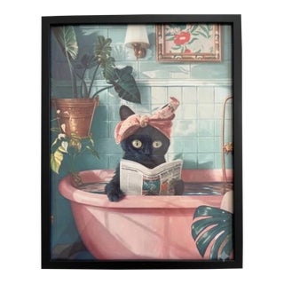 Funny Cat Print, Cat Reading Newspaper Framed 8x10” Print For Sale