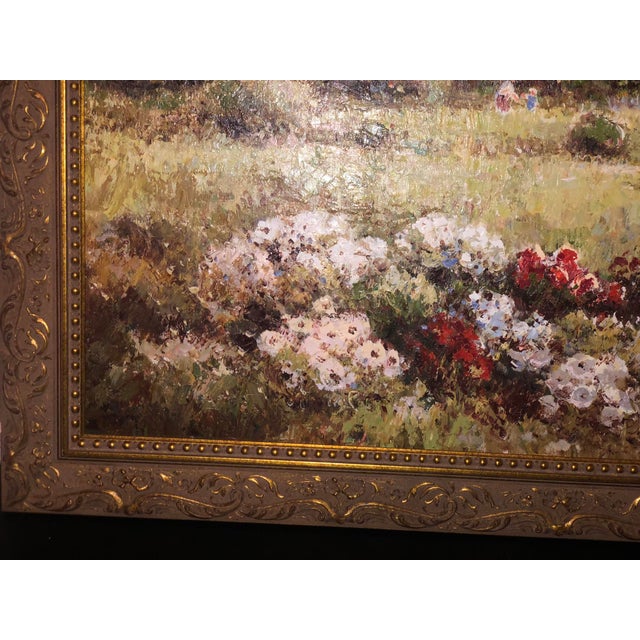 Wood Late 20th Century Large Impressionistic European Village Landscape Oil Painting in Custom Gold Frame For Sale - Image 7 of 18