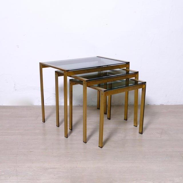 1970s Nesting Coffee Tables in Glass and Brass, Italy, 1970s, Set of 3 For Sale - Image 5 of 18