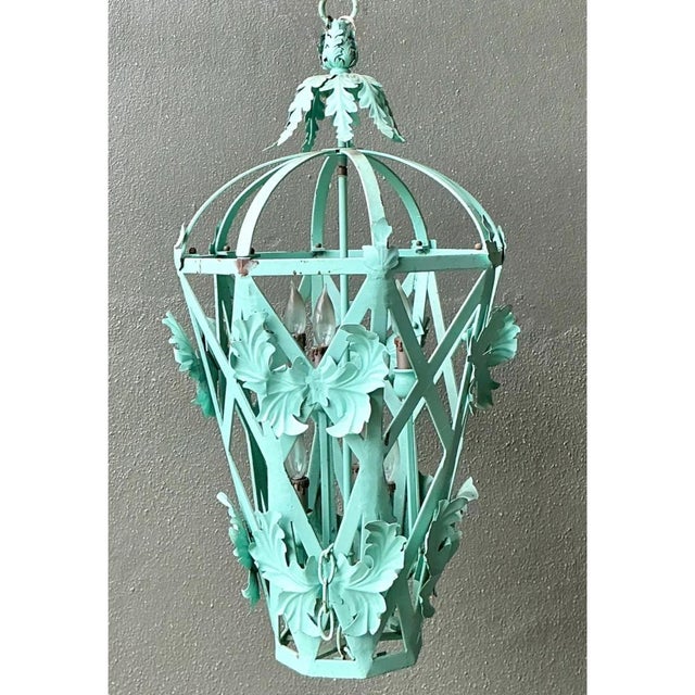 Vintage Painted Metal Hanging Lantern For Sale In West Palm - Image 6 of 12