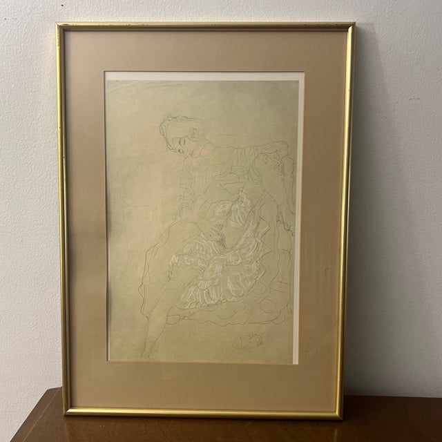 1960s Print of Pencil Drawing in Colours of Gustav Klimt 1910 Reclining Figure For Sale - Image 10 of 12