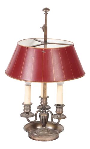 19th Century French Silver Plated Bouillotte Lamp With Tole Shade