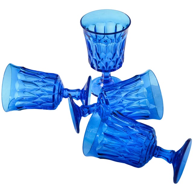 Mid 20th Century Hand-Blown Blue Americana Textured Glasses- Set of 4 For Sale - Image 4 of 5