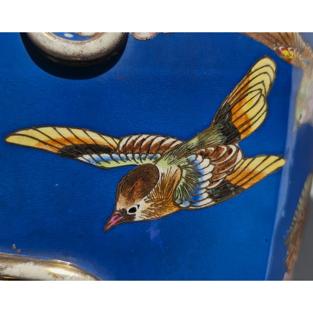 Blue Antique Pair of Japanese Satsuma Ware Large Floor Vases W Stands For Sale - Image 8 of 11