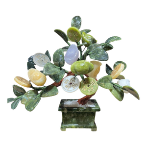 Vintage Carved Jade Color Soap Stone Bonsai Lucky Money Tree 11" H