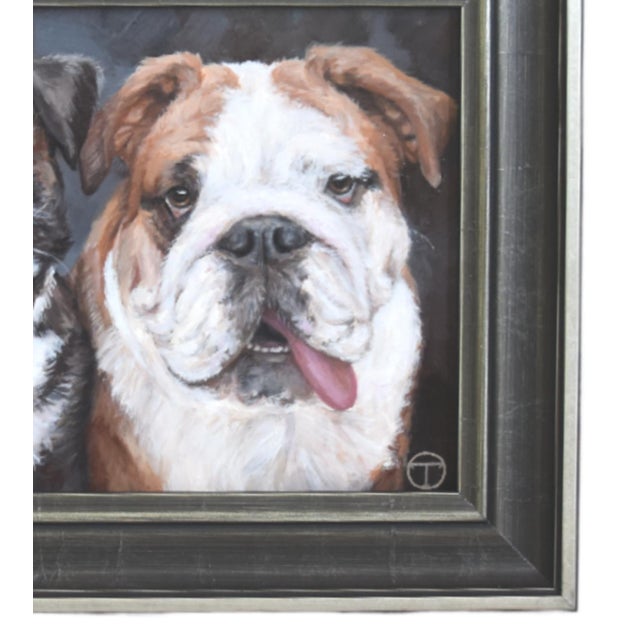Two English Bulldogs portrait study, acrylic painting on artist panel. Included are the antiqued black-and-silver wood...