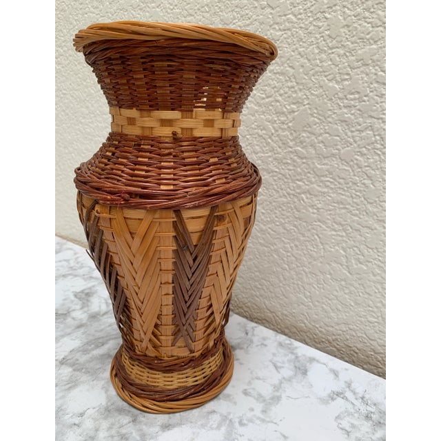 1970s Vintage Braided Wicker Wood Decor Vessel or Vase For Sale - Image 5 of 8
