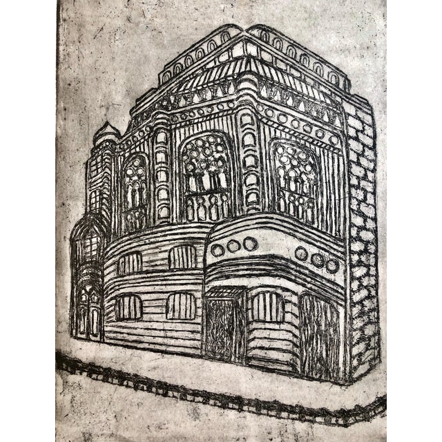 Heidelberg Germany Etching of Synagogue, Jewish temple. From very rare small edition. Most are signed in Hebrew and /or...
