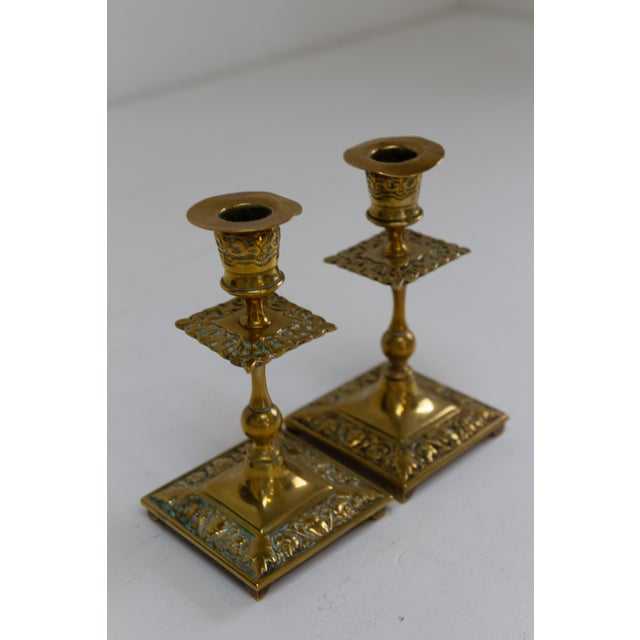 Antique English Brass Candlesticks, 1890s, Set of 2 For Sale - Image 5 of 15