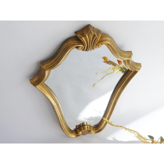 Vintage Scalloped Gilded Wood Wall Mirror, France, 1960s For Sale - Image 4 of 11