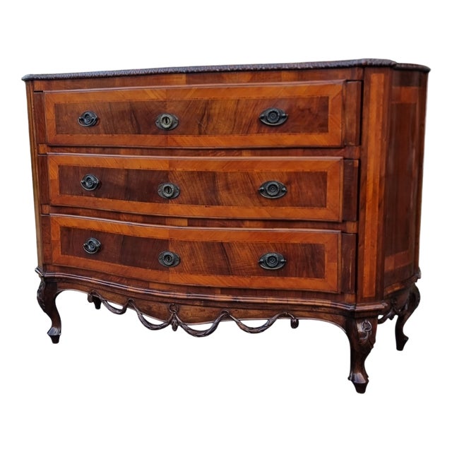 19th Century Venetian Chest of Drawers with Palm Inlays in Walnut, 1860s For Sale