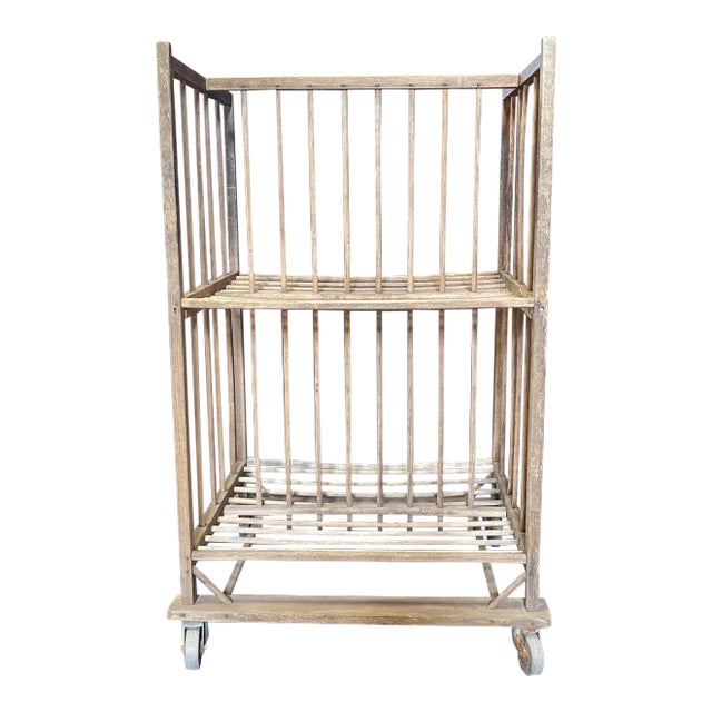 French Industrial Wood Bakers Rack on Casters For Sale