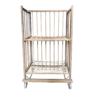 French Industrial Wood Bakers Rack on Casters