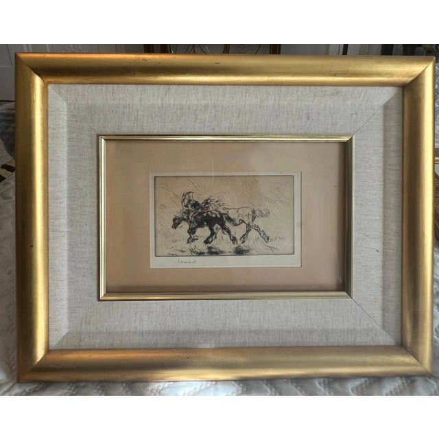 Edmund Blampied Pen Drawing of a Horse Matted and Framed in Gilt Frame For Sale - Image 11 of 12