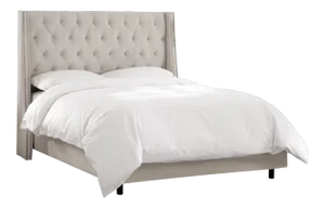 Ivy Tufted Wingback Bed in Light Grey Classic Velvet, Full
