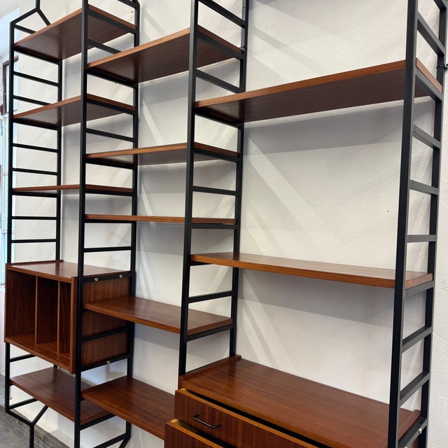 Black Floor-to-Ceiling Iron and Mahogany Bookcase, 1960s For Sale - Image 8 of 10