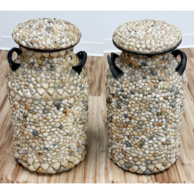 Nautical Large Antique Shell Encrusted Milk Jugs, a Pair For Sale - Image 3 of 14