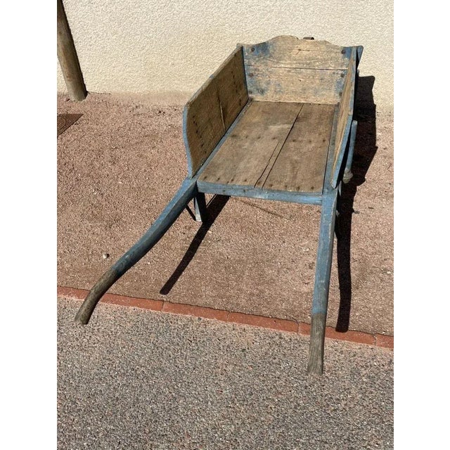 Wood Rustic Blue Wheelbarrow For Sale - Image 7 of 10