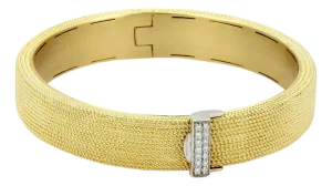 Roberto Coin 18k Two Tone Gold Diamond Wide Textured Bangle Bracelet