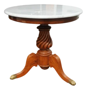19th Century Marble & Mahogany Gueridon Pedestal Table with Turned Wood Column