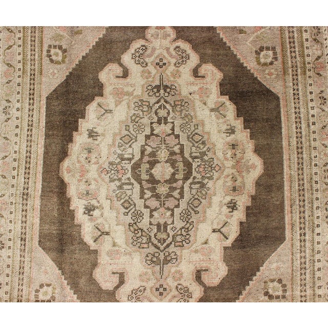 Green Brown, Taupe Turkish Vintage Oushak Rug With Medallion 6'1 X9'8 For Sale - Image 4 of 7