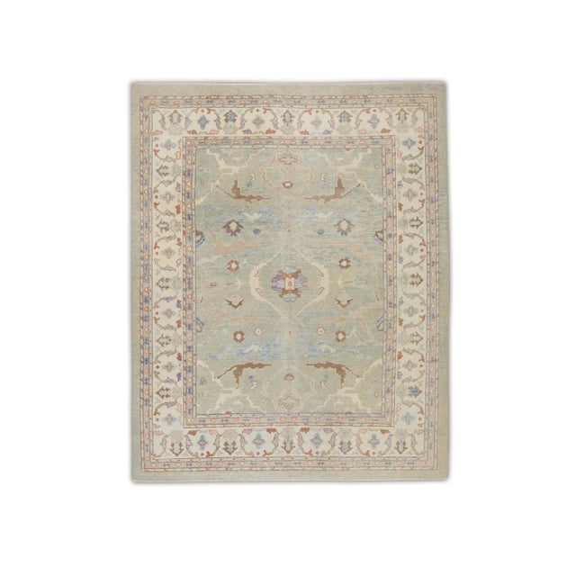 Textile Green Multicolor Handwoven Turkish Oushak Rug 8'3" X 10'7" For Sale - Image 7 of 7