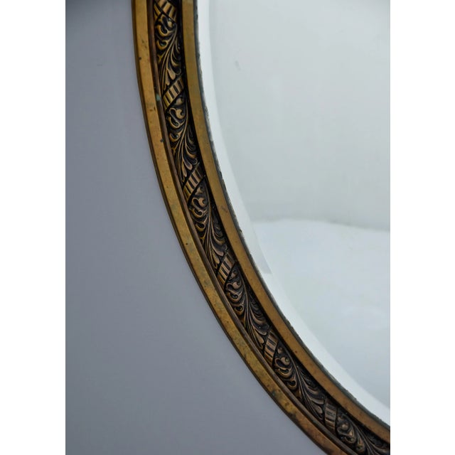 1910s Pair Large Early 20th C French Bronze Oval Frame Bevel Edge Mirrors For Sale - Image 5 of 11