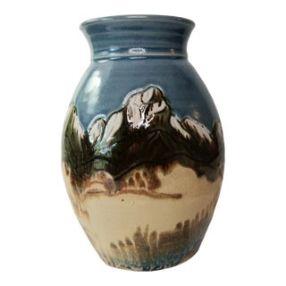 Carl Sheehan Pottery Vase Signed Snow Mountain Scene For Sale