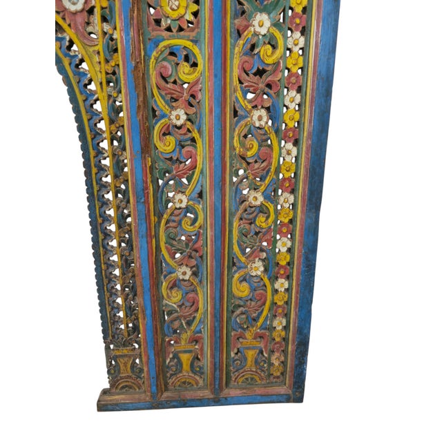 Wood Large Early 19th Century Polychrome Carved Wood Fireplace Surround, India For Sale - Image 7 of 11