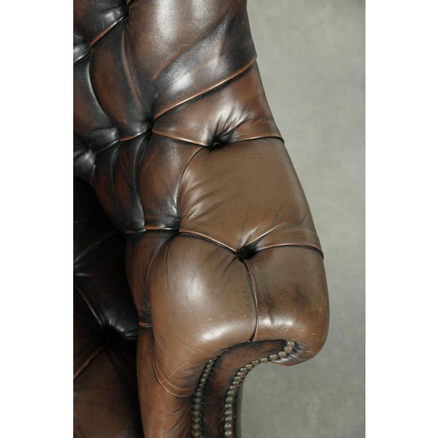 Brown Large Vintage Chesterfield Desk Chair in Cowhide Leather For Sale - Image 8 of 18