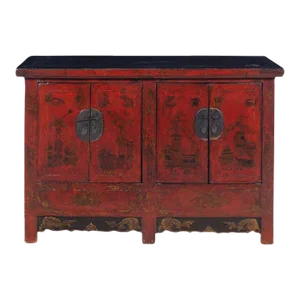 Antique Red Carved and Painted Chinese Buffet