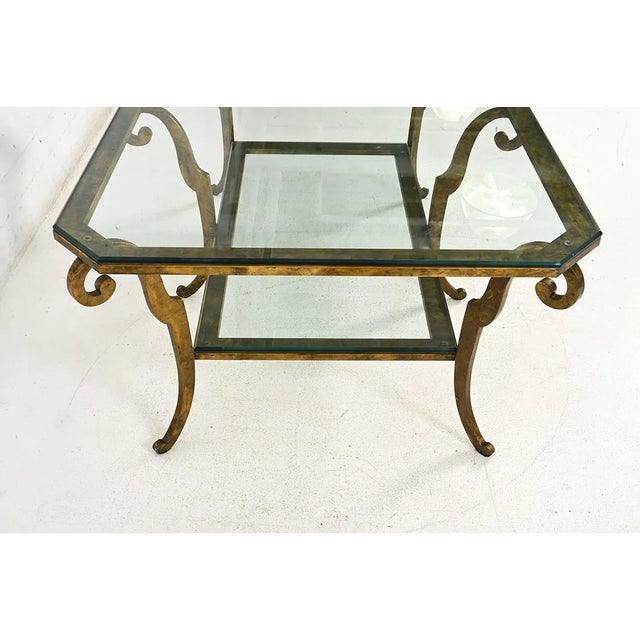 Gold 1970s Oversized Hollywood Regency Gilt Iron Two-Tier Glass Coffee Table For Sale - Image 8 of 13