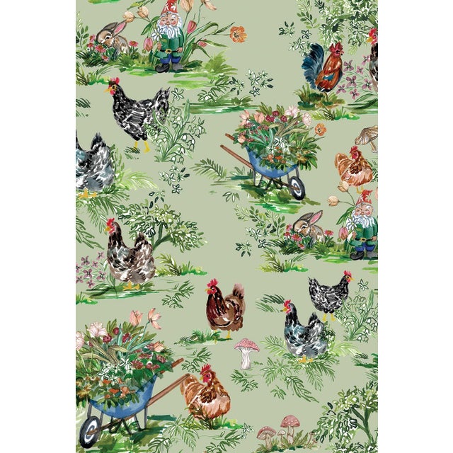 Farmhouse Cluckingham Farm Toile Grasscloth Wallpaper by House Party | Green Grass | 6 Yards For Sale - Image 3 of 9