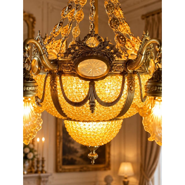 Bronze 1970 French Artisan Louis XVI Gold Bronze Chandelier For Sale - Image 8 of 18