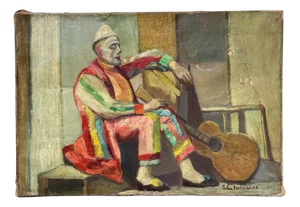 Luba Pantchenko, Pierrot and His Guitar, Oil on Canvas