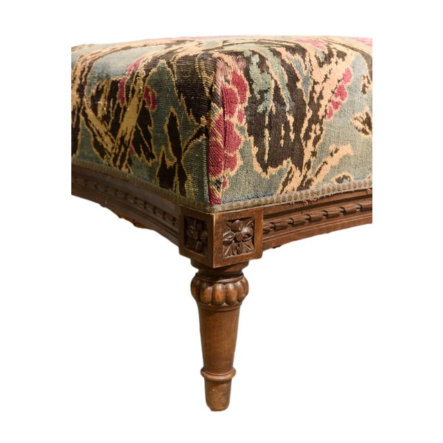 French 19th C Louis XVI Tapestry Footstool or Ottoman For Sale - Image 4 of 8