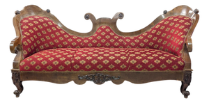 Three-Seater Sofa in Italian Walnut and Red Fabric
