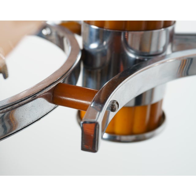 1930s Art Deco Bakelite, Chrome & Pink Glass 3-Arm Chandelier, 1930s For Sale - Image 5 of 6