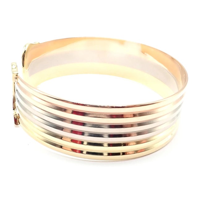 Early 21st Century Cartier Tri-Color Gold Double C Wide Cuff Bangle Bracelet For Sale - Image 5 of 9