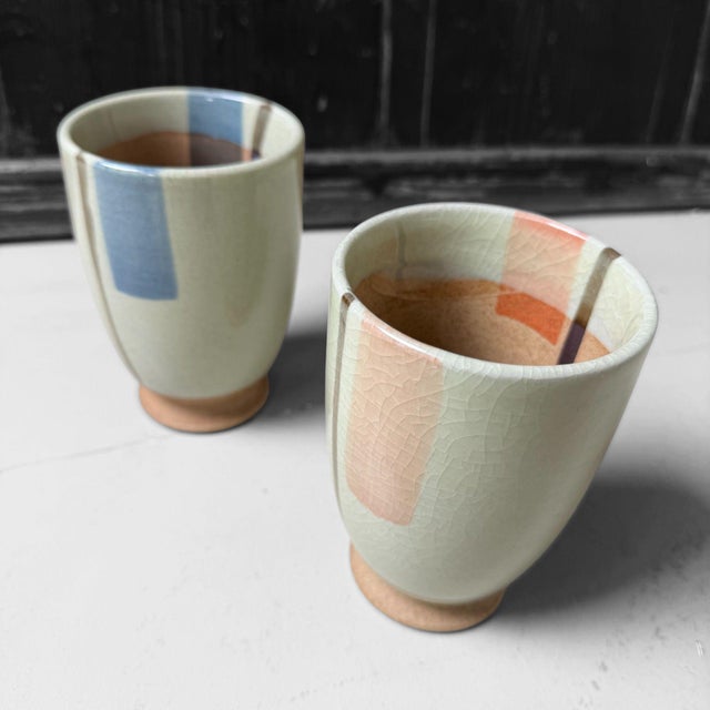 1980s Japanese Ceramic Yunomi Tea Cups, 1980s, Set of 2 For Sale - Image 5 of 12