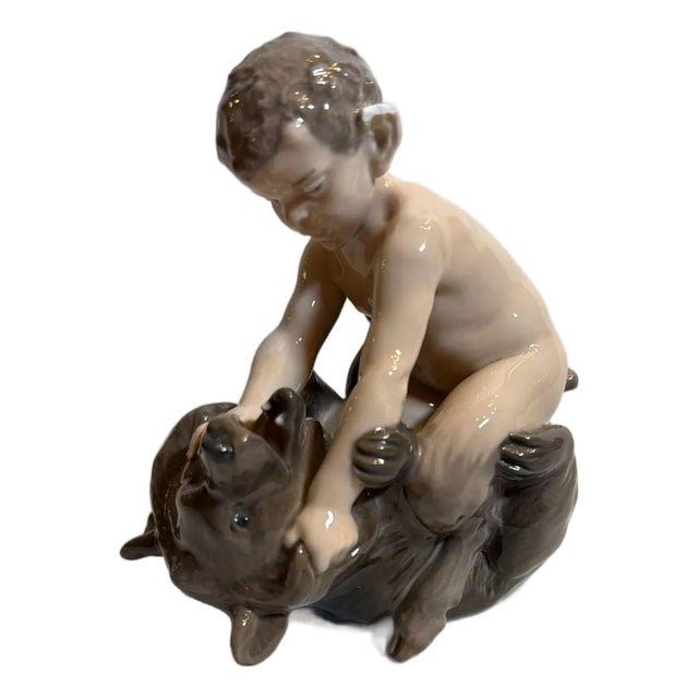 Mid 20th Century Royal Copenhagen Faun With Bear Porcelain Figurine #648 For Sale